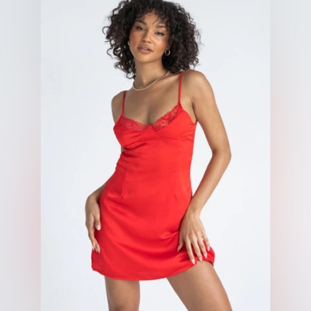 Princess Polly 💚 Elegant Red Lace Trim dress